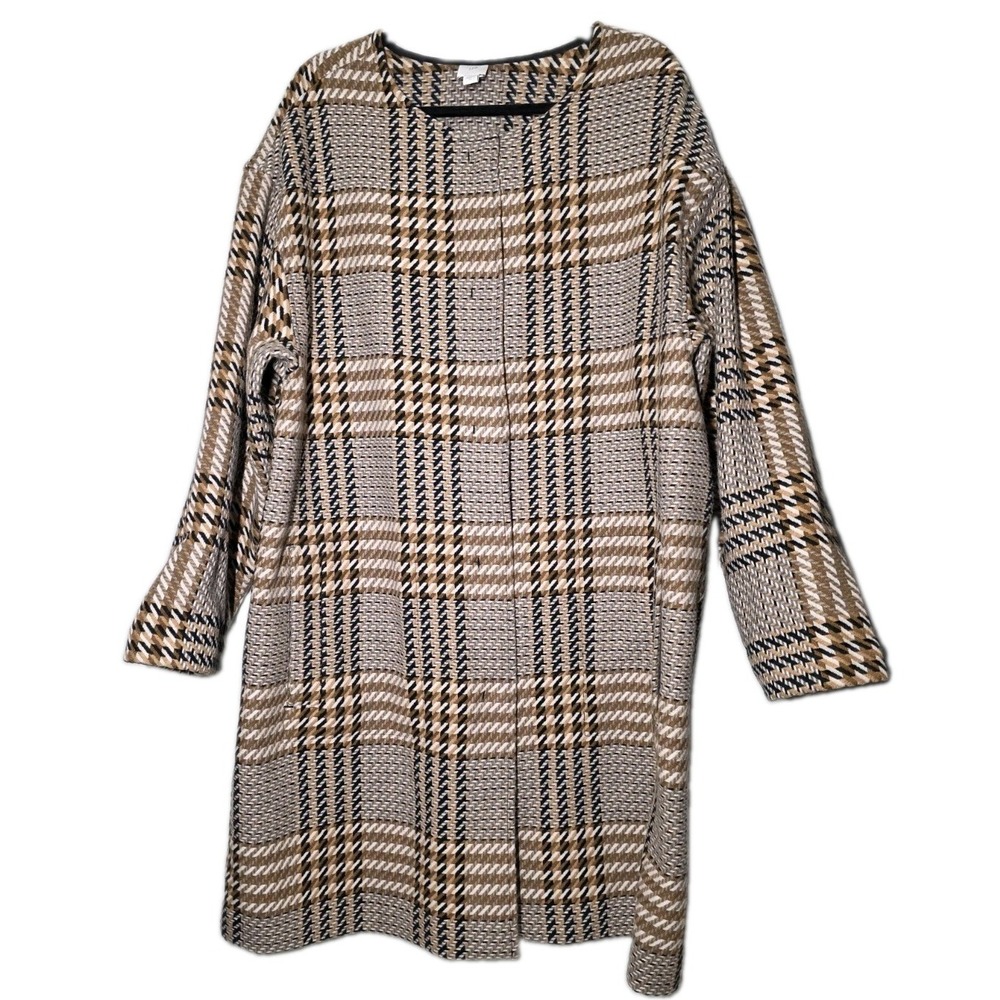 J. Jill Cardigan Sweater Coat XLarge Wool Blend Plaid Boho Old Money
